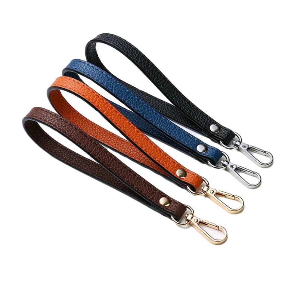Brown and Gold Wrist Strap Purse Bag Strap 20CM PU Leather Handles - Picture 3 of 6